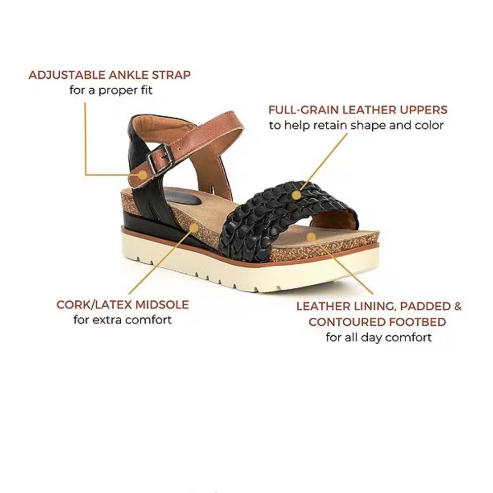 New Josef Seibel, Women’s Clea 16 Woven Leather Platform Sandal 2” Black/Tan 8